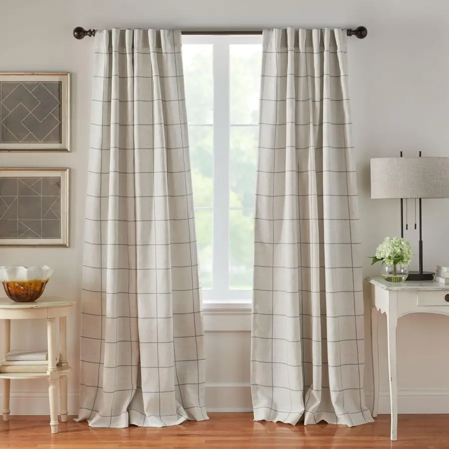 

Home Fashions Brighton Windowpane Plaid Blackout Window Curtain, Living Room and Bedroom Drape with Rod Pocket Tabs, 52 x 84 ,