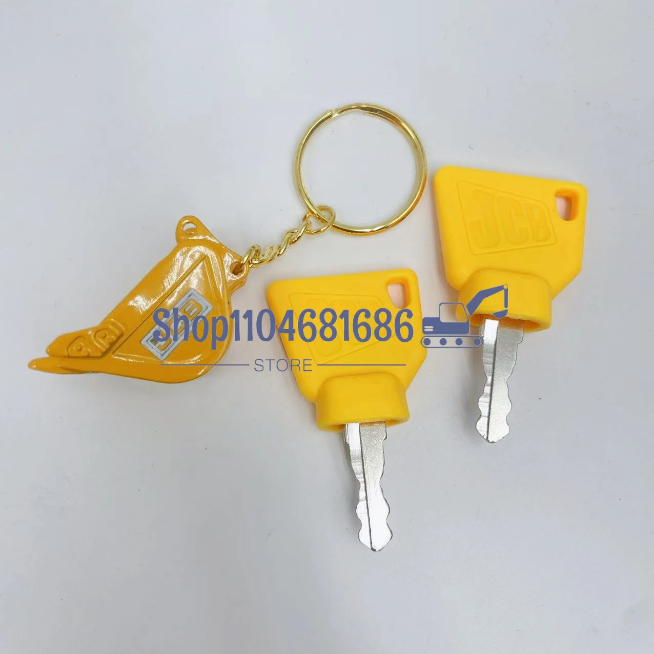 2Pcs Black JCB 3CX Parts Digger Plant Keys Equipment Ignition Stainless Steel Key For Switch Starter with Bucket Keychain