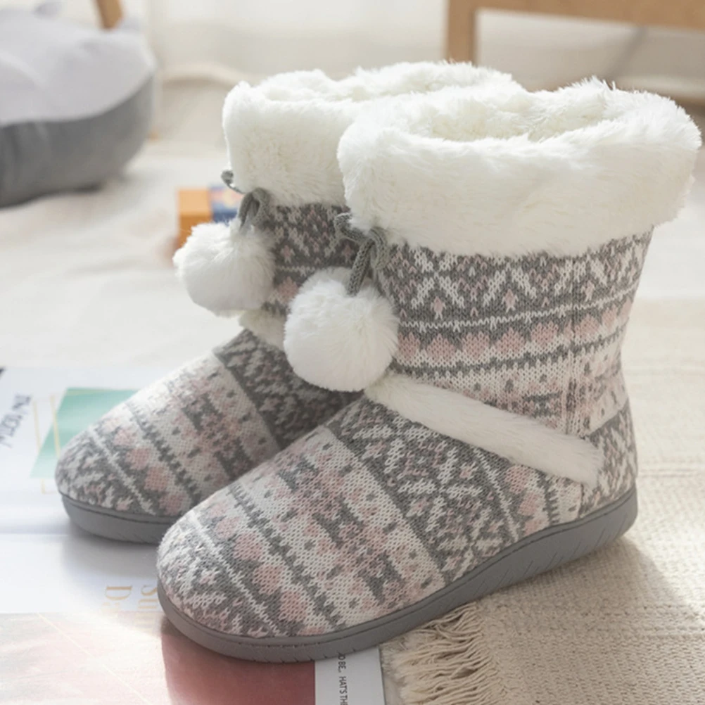 1Pair Winter Boots Warm Cotton Shoes Anti-Skid Household Footwear for Women Comfortable Stable Non-Slip Winter Home Shoes