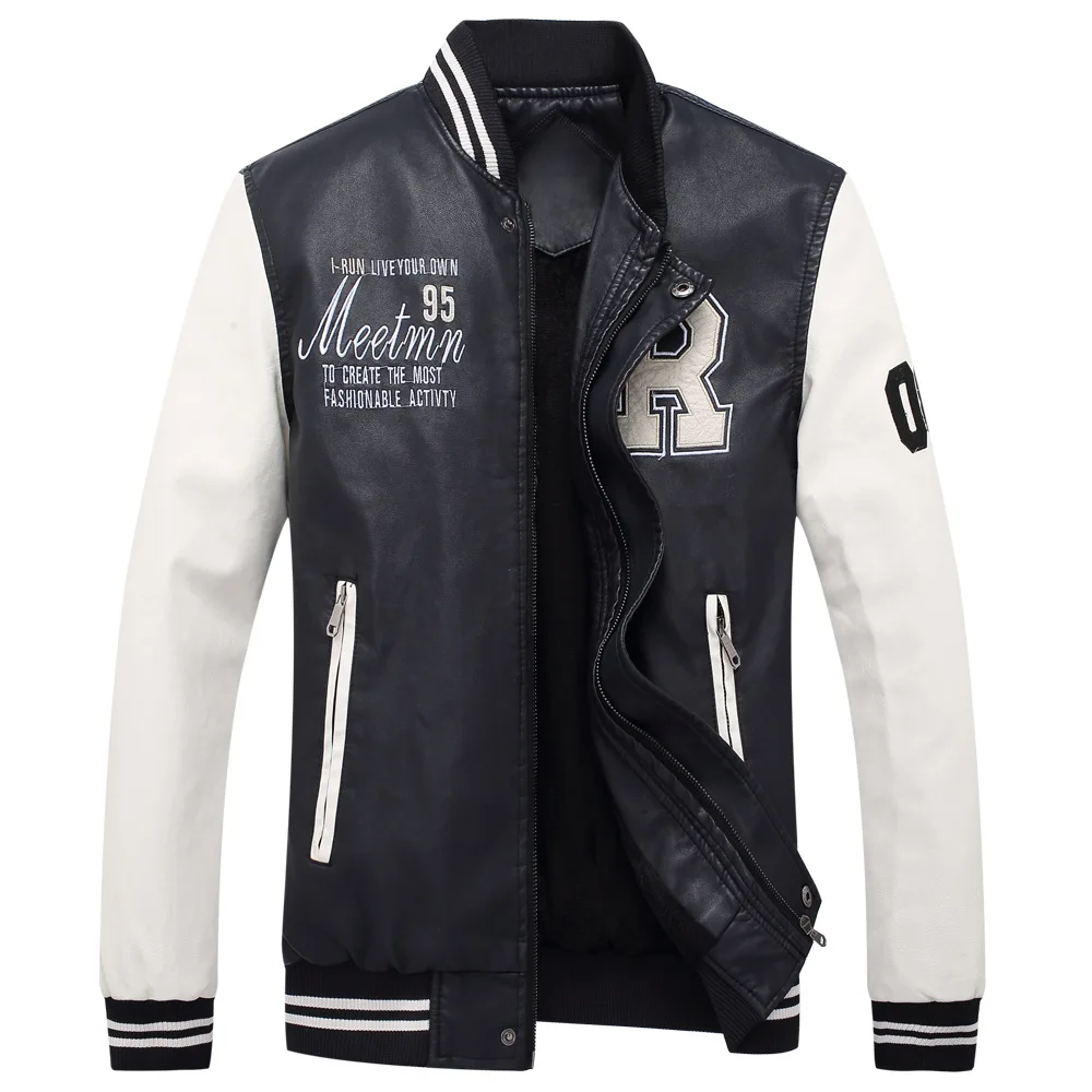 

Men's Baseball Collar Fashionable Motorcycle Clothing Spring Autumn Casual PU Leather Jacket Youth Style Brand Leather Coats