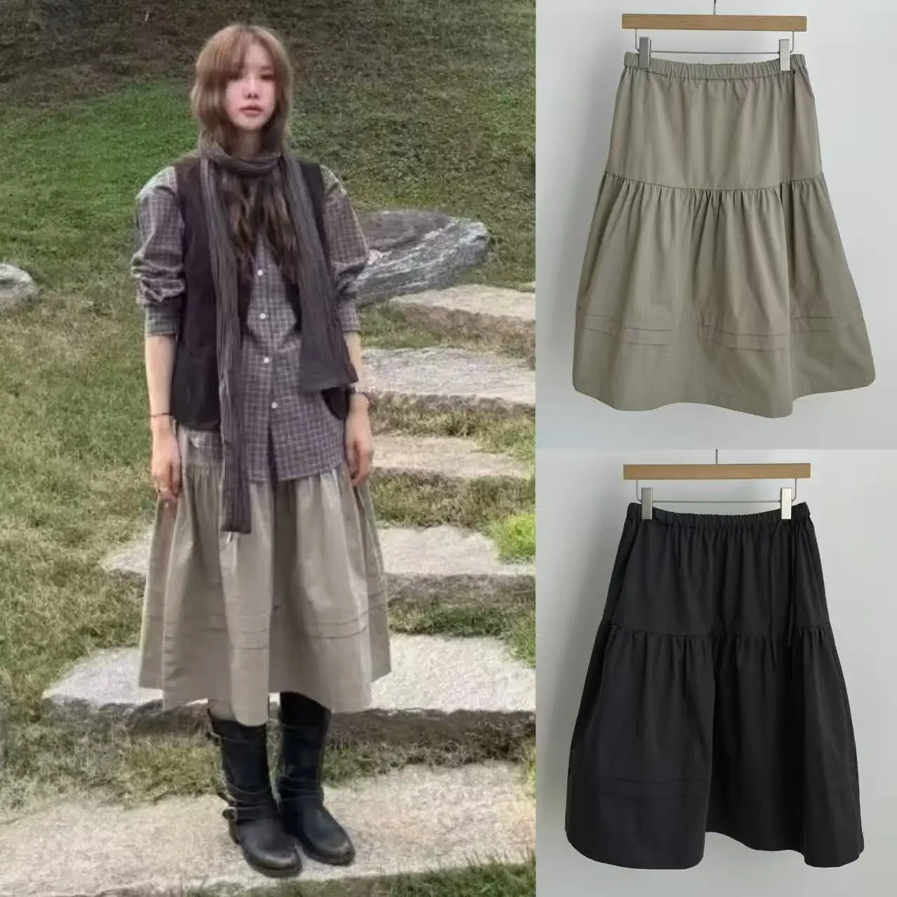 

Юбка-торт с эластичной резинкой на талии, молодежная женская юбка с высокой талией, свободная юбка для выпечки, простая осенне-зимняя повседневная юбка f- длины