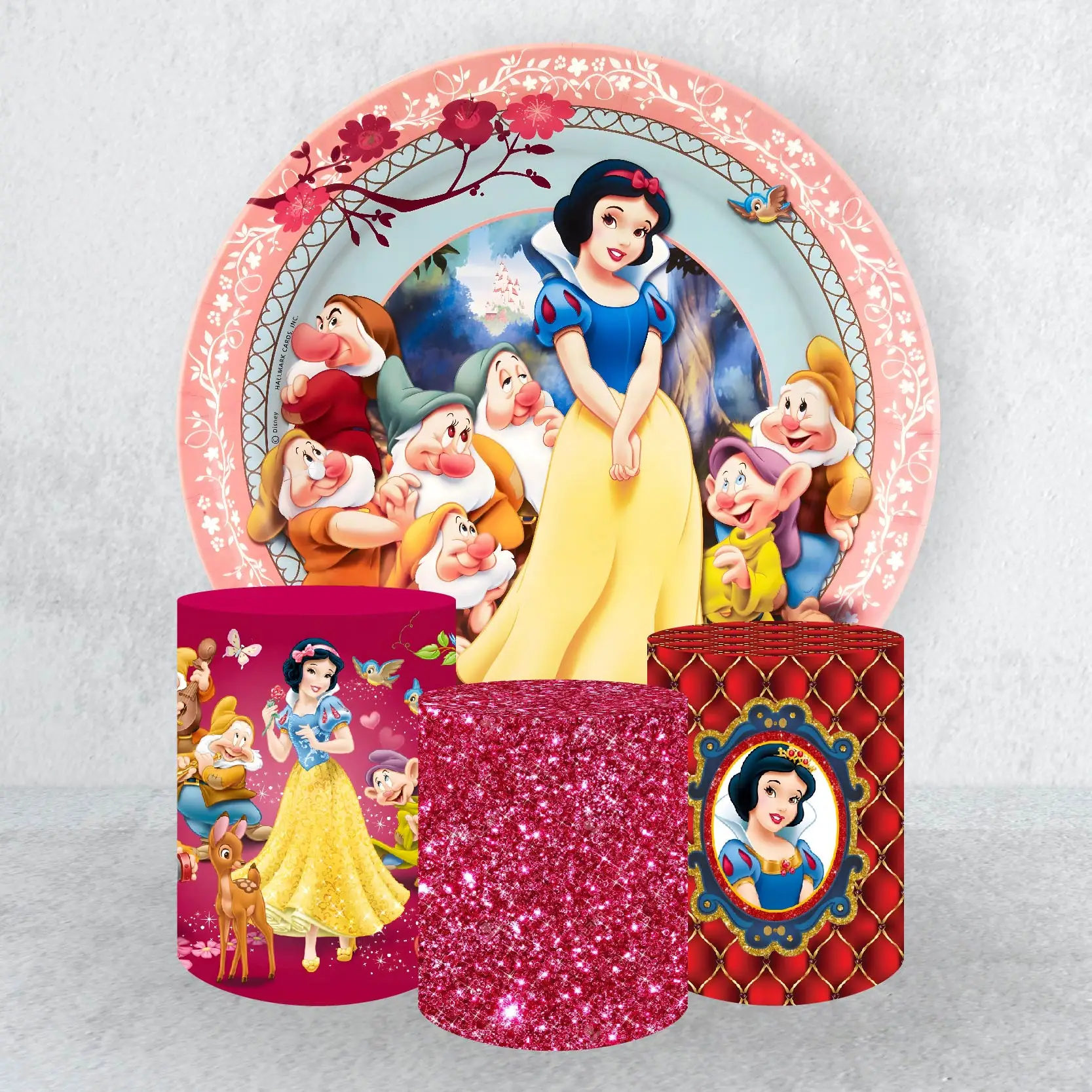 

Disney Snow White Circular Round Backdrop Cover and The Seven Dwarfs Cylindrical Covers Girl's Birthday Party Balloon Supplies