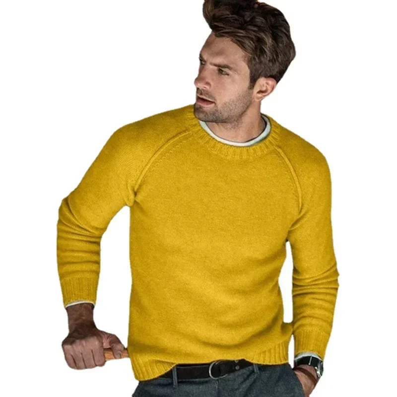 2024 Autumn and Winter Casual Solid Color Knitted Sweater European and American Men's Round Neck Versatile Knitted Sweater