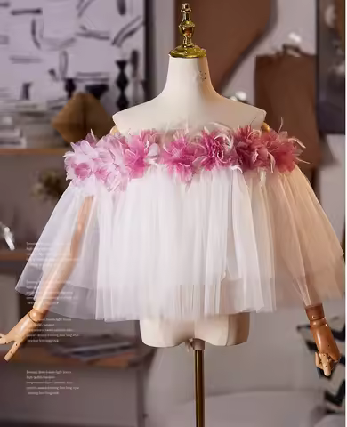 New sweat pink flowers wedding bridal prom evening dress Shawl wrap Hand Sleeves Performance wrap