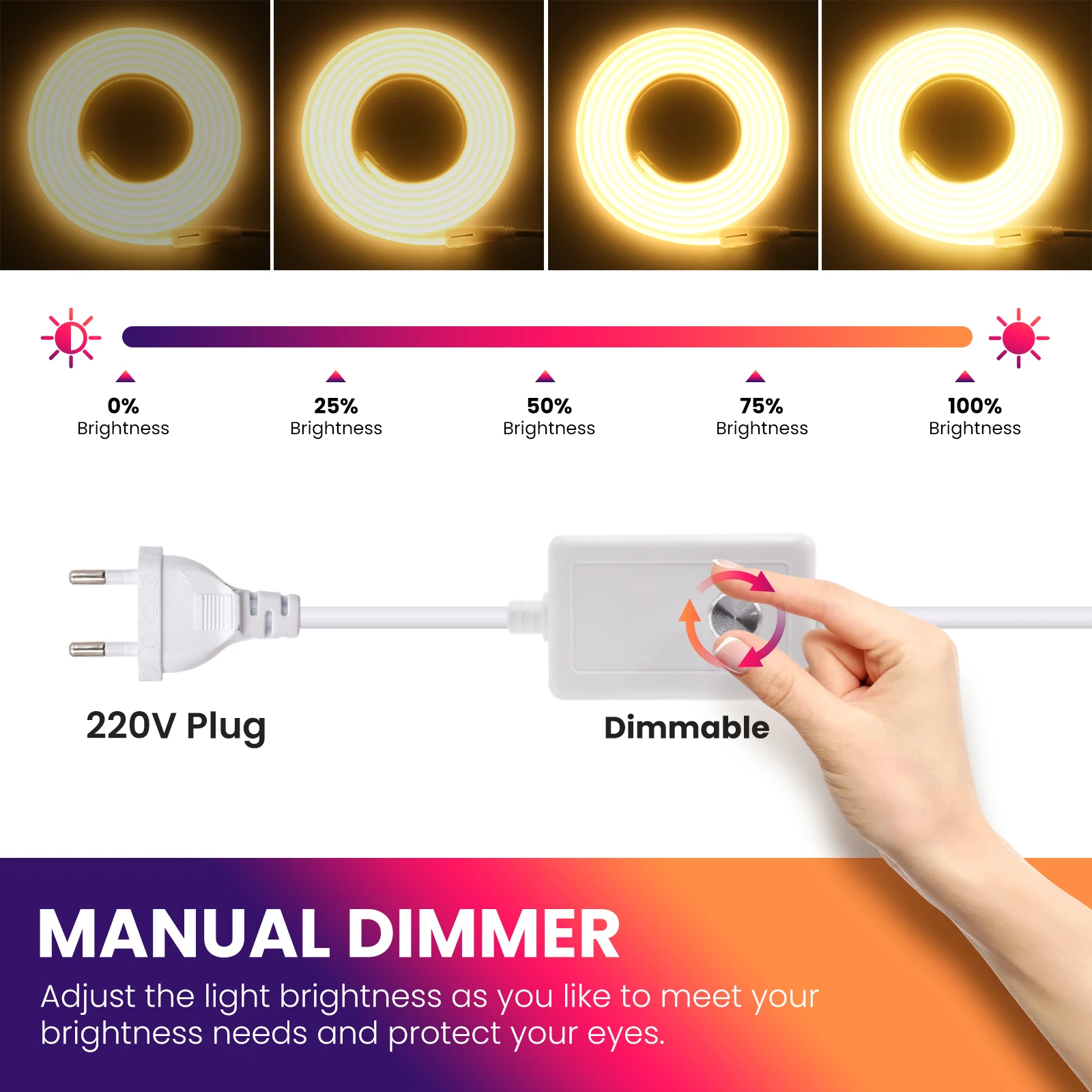 220V Neon LED Strip Cuttable 288LED White/Red/Yellow/Green /Ice Blue/Pink IP65 Waterproof Dimmerable Flexible Silicone Tube Lamp