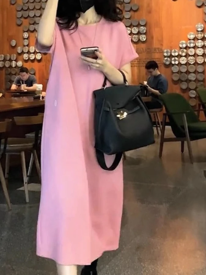 

plus Size 300 Pou Korean Sle Mid-Length Casual Embroidered ort Sve Dr Women Summer Loose Slimming A-Line Skirt