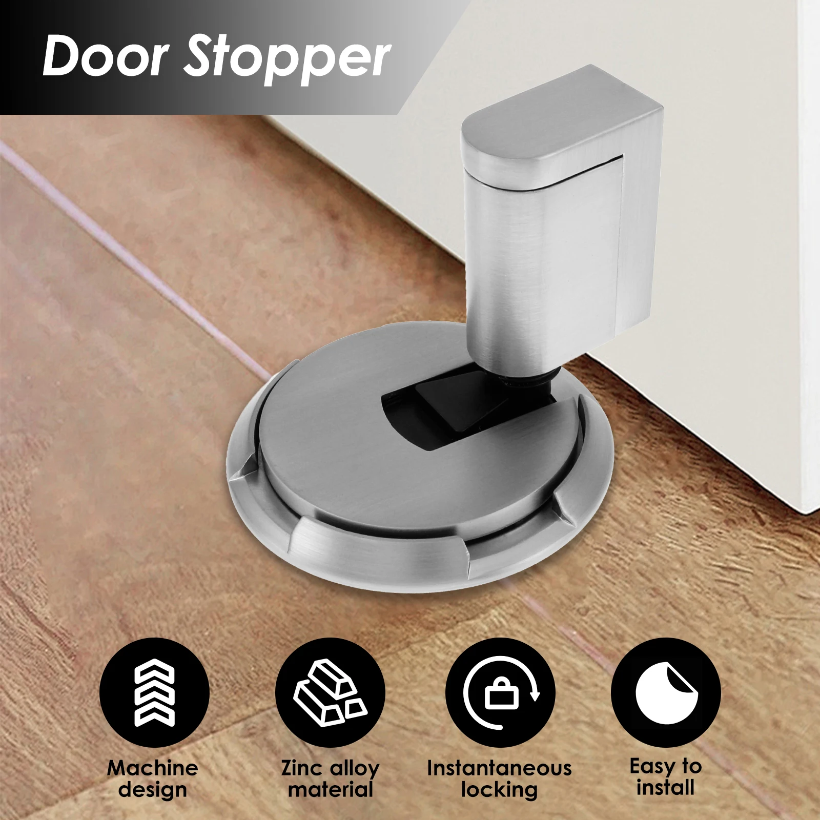 Mechanical Door Stopper Adjustable Door Holder for Door Gaps up to 0.75 Inch in Height No Magnetic Windproof Metal Door Stop