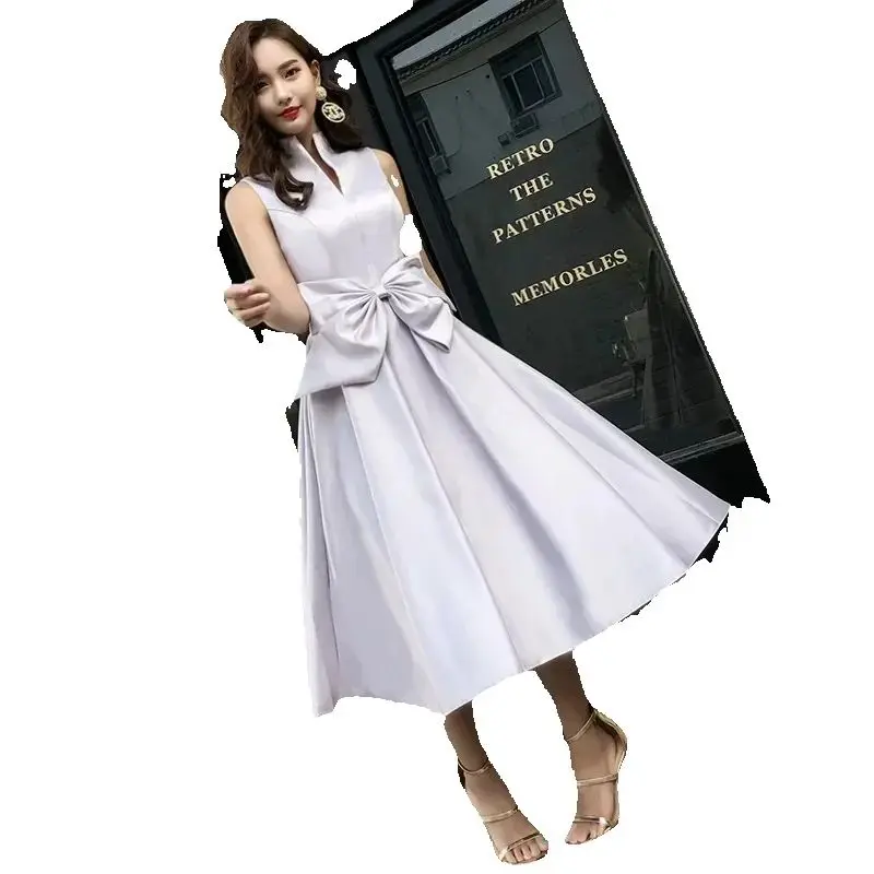 

Customized Satin Evening Prom Dresses Black Red Gold Sliver Grey Champagne Elegant Celebrity Wedding Party Dress