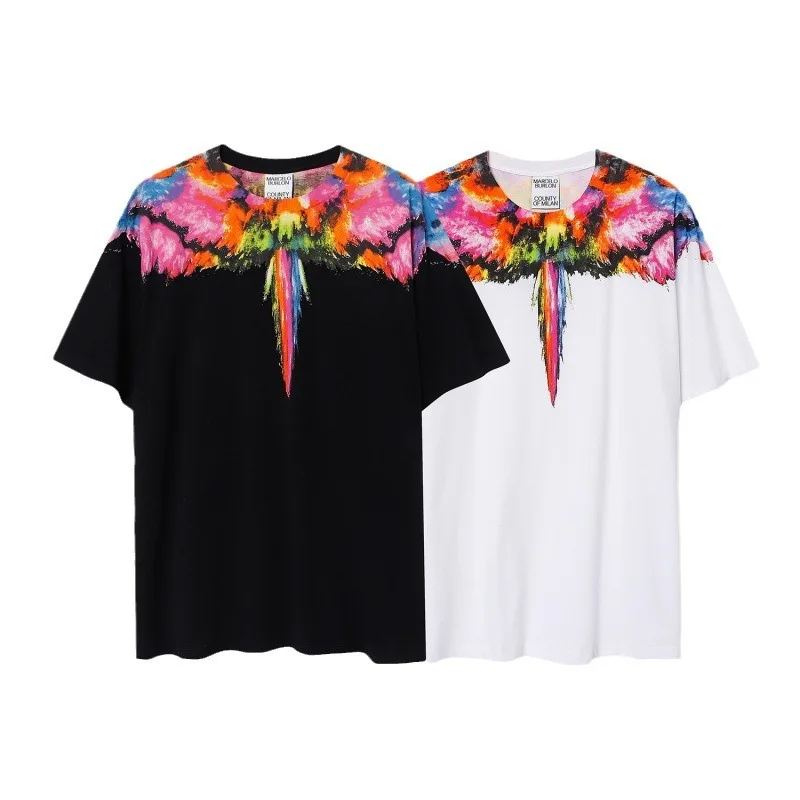 Marcelo Burlon Short-sleeved Men's and Women's T-shirt Couple Design Colorful Wings Feathers Half-sleeve