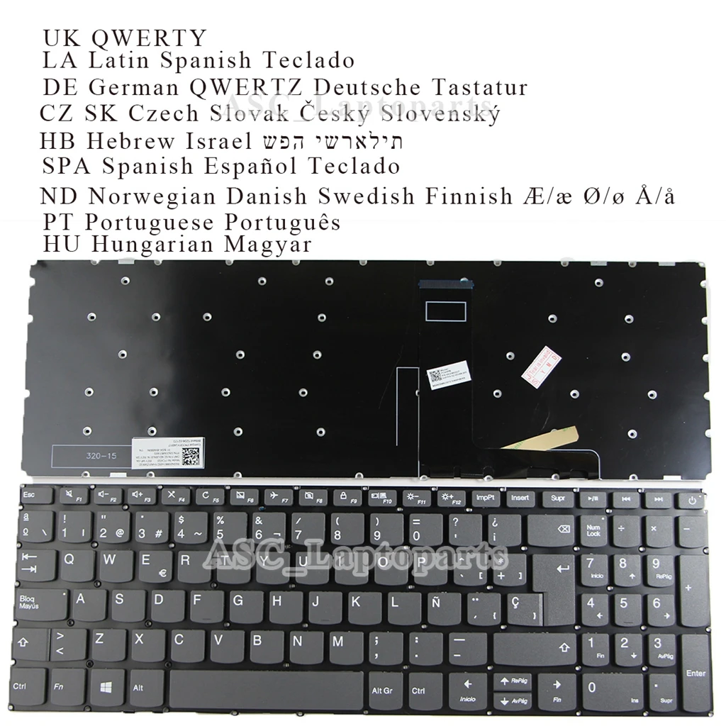 New UK HU PT CS GR HB ND LA SP QWERTY Keyboard for Lenovo ideapad 720-15IKB (81AG 81C7) 520-15ikb 320c-15ikb Gray without Frame