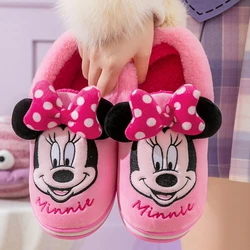 Disney Children's Cotton Slipper Winter Heels Boys Children Non Slip Wool Slippers Indoor Home Mickey Mouse Warm Cotton Shoes