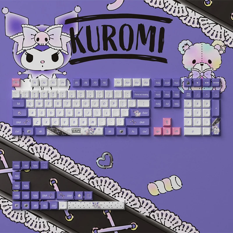 1 Set Sanrioed Kuromi Key Caps Universal Mechanical Keyboard Replacement PBT Dye-Sub JDA Height Profile Backlit Game Keycaps