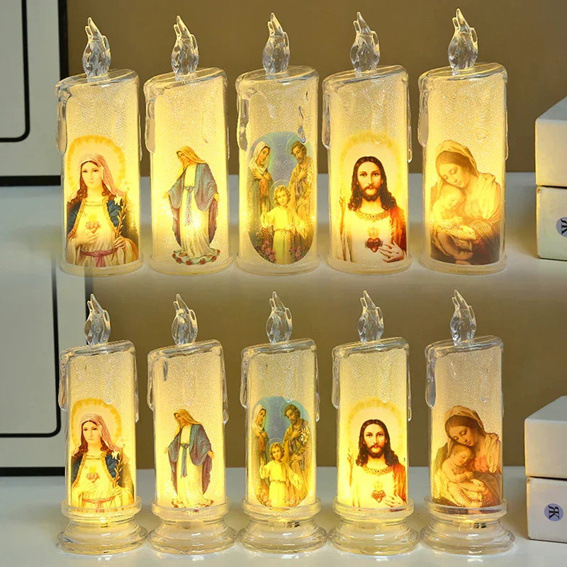 Jesus Virgin Christ LED Candle Lamp Romantic Flameless Prayer Tea Light Religious Night Light Desktop Decorative Ornament view 3