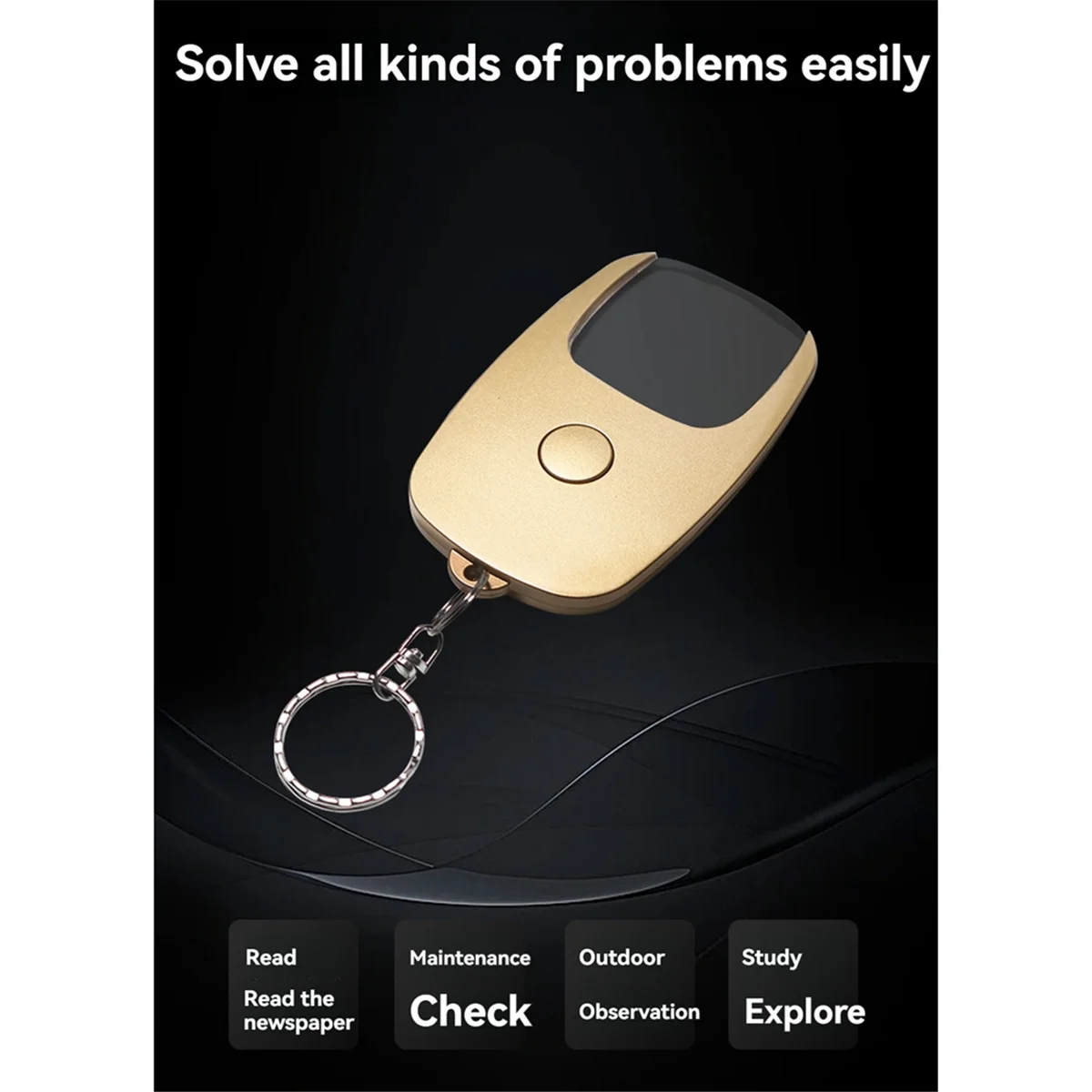 A002 USB Rechargeable Glass Loupe Lens Handheld Keychain Magnifier with LED Light for Book Reading Gold