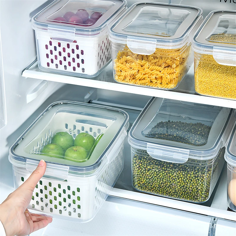 

Refrigerator Storage Box Fridge Organizer Fresh Vegetable Fruit Boxes Drain Basket Storage Containers Pantry Kitchen Organizer