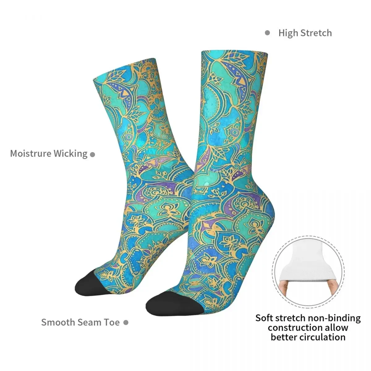 Sapphire & Jade Stained Glass Mandalas Socks Harajuku Super Soft Stockings All Season Long Socks Accessories for Unisex Gifts