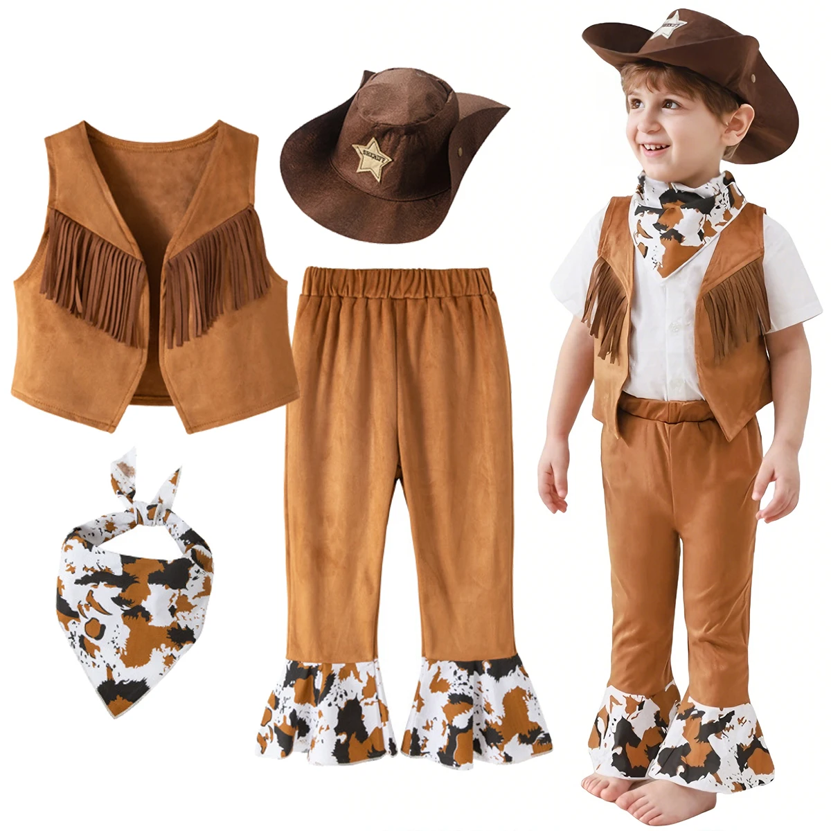 

Purim Carnival Costume for Baby Toddler Kids Boys Cowboy Costume Party Fancy Dress Child Halloween Western Cowboy Cosplay Outfit