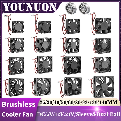 YOUNUON DC 5V/12V/24V 30MM/40MM/50MM/60MM/70MM/80MM/90MM/120MM/140MM ventilador DC ventilador de refrigeración sin escobillas PC portátil ventilador con cubierta de ordenador
