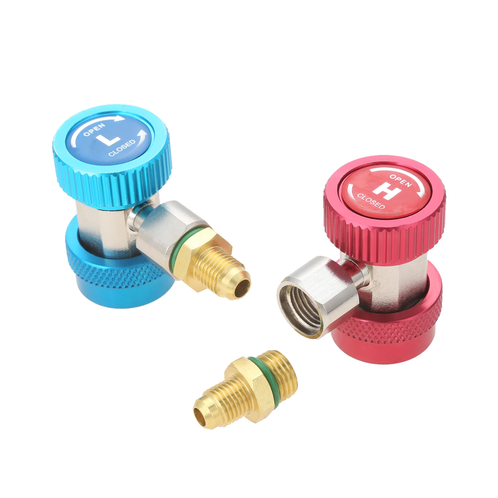 

2Pcs High / Low AC R134A Quick Coupler Adapters 1/4" Male Female Aluminum Alloy Brass M14×1.25 Car Air Conditioning Accessories