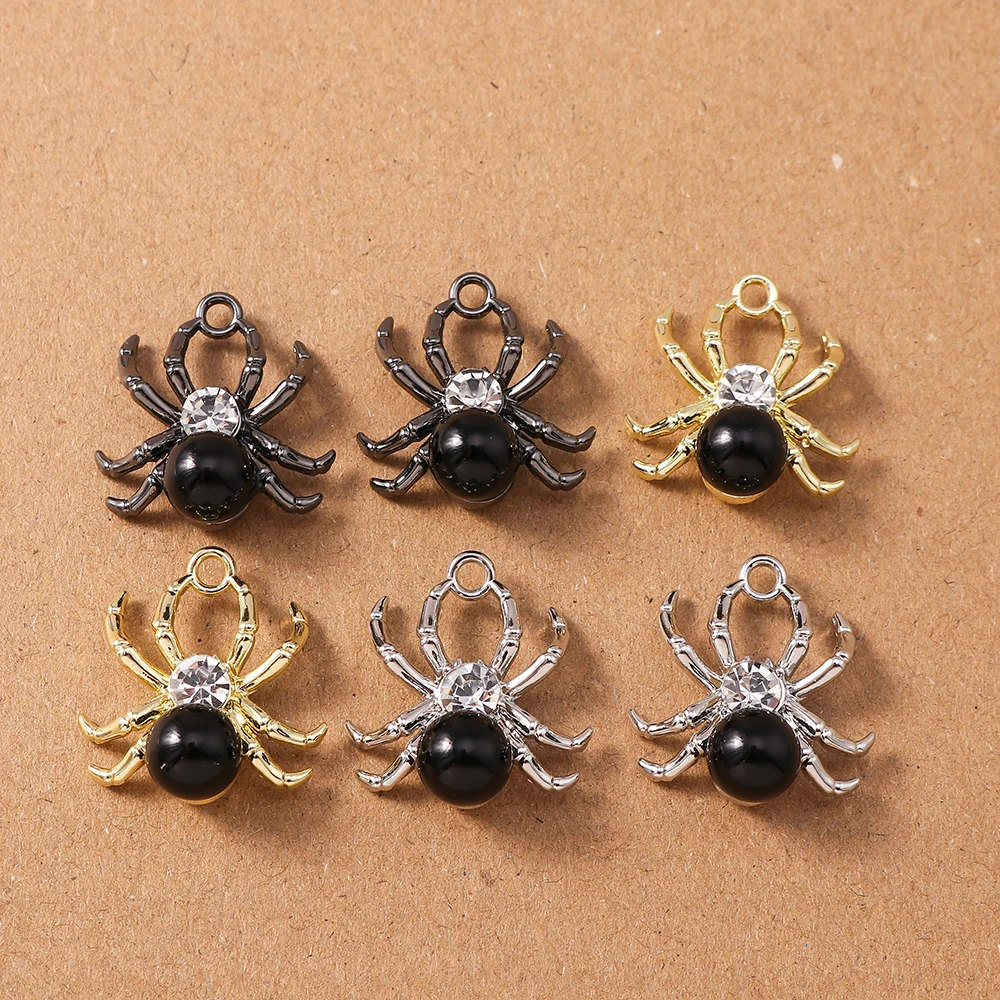 5pcs 23*21mm Alloy Crystal Spider Charms Pendants for Jewelry Making Earrings Necklace DIY Handmade Accessories Supplies