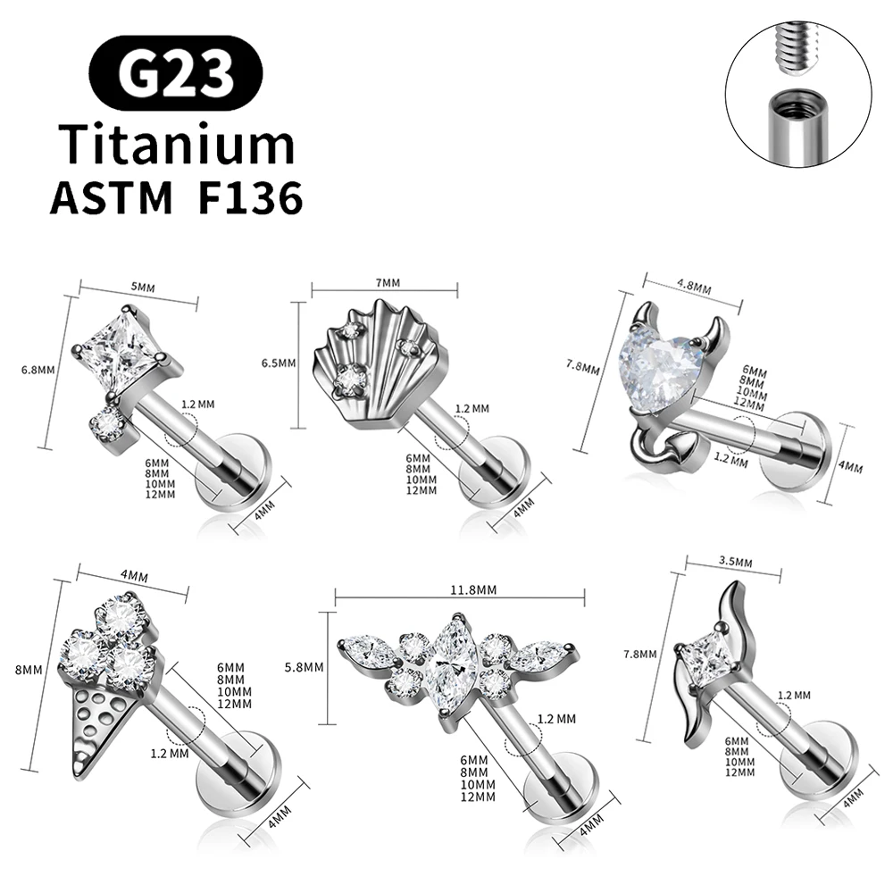 ASTM F136 Titan Muschel-Ohrstecker 16G CZ Flacher Rücken Labret Lippenstecker Helix Knorpel Tragus Ohrläppchen Ohrpiercing Schmuck – Detail 3