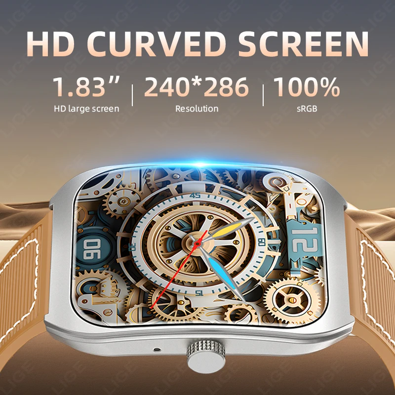 

LIGE Heart Rate Sleep Monitor Smart Watch 1.83'' HD Curved Screen Women Bluetooth Call Watches Custom Dials Sport Smartwatch Men