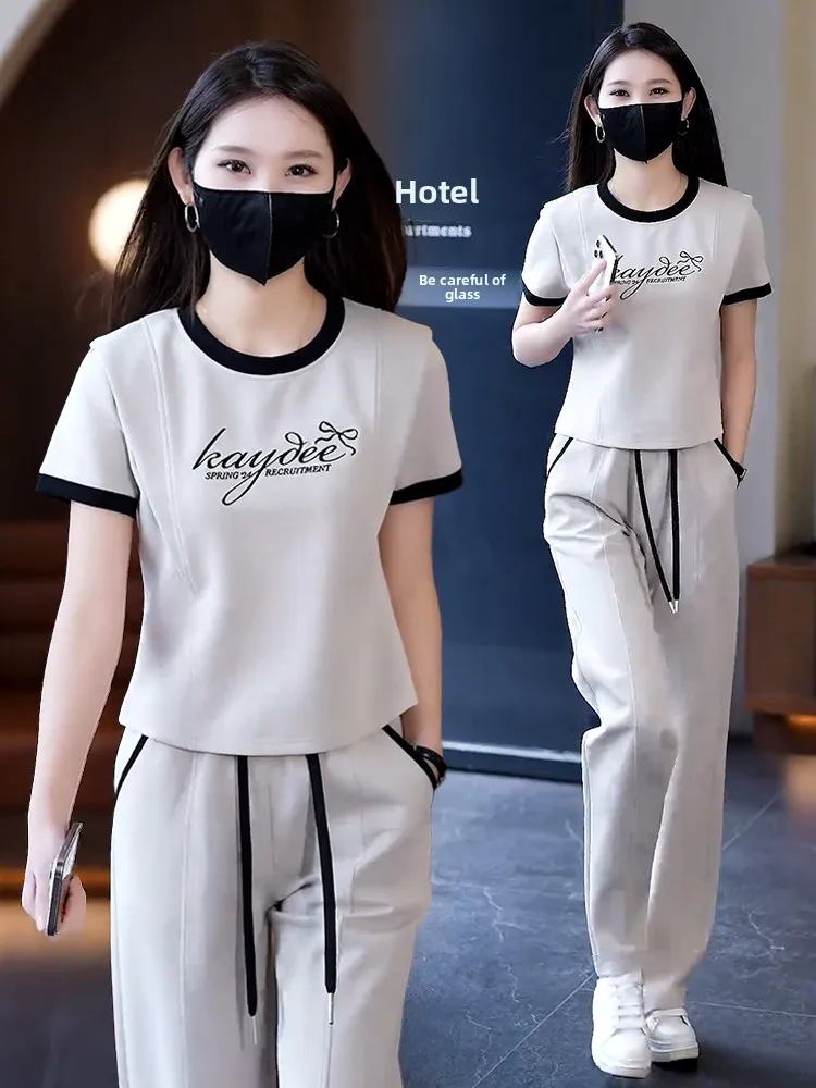 

Casual Sportswear Set Women's Summer Faionable ort Sve Long Pants Two-Piece Set Laid-ba Sle Breathable Comfortable