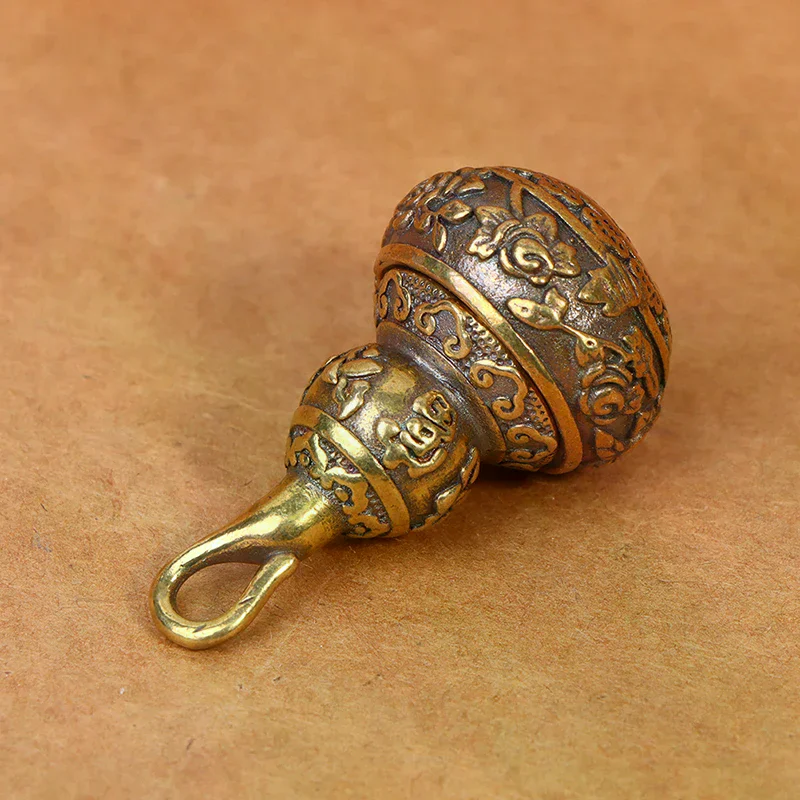Blessing Lotus Gourd Charms Lucky Key Chain Pendants Pill Box Container Brass