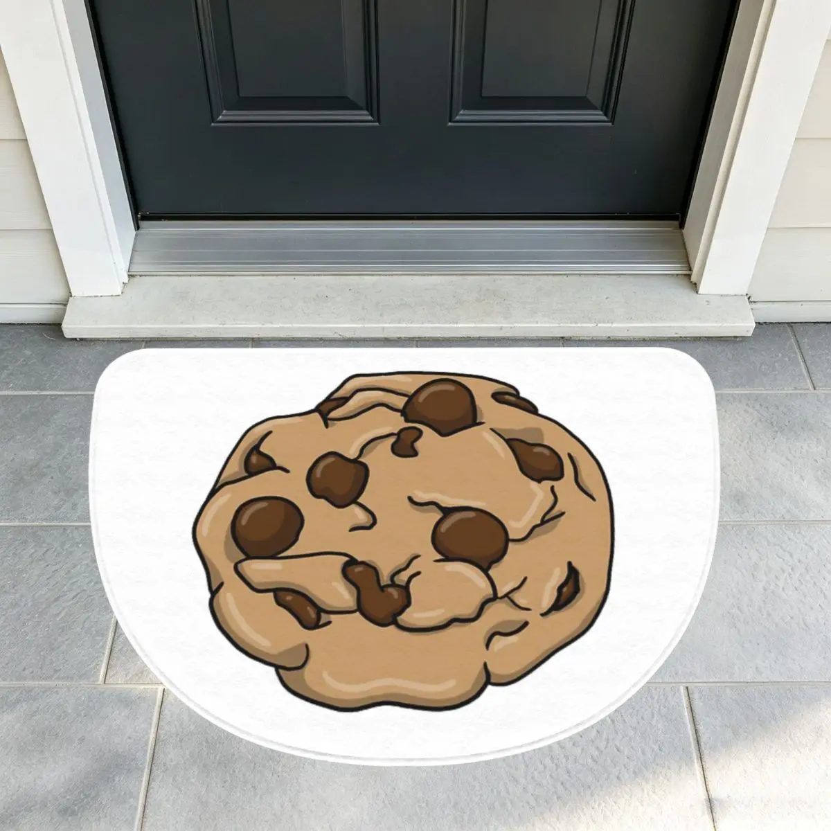 Chocolate Chip Cookie Soft Flannel Half Round Doormat Non Slip Bathroom Mat Absorbent Floor Carpet for Laundry Room Bathroom