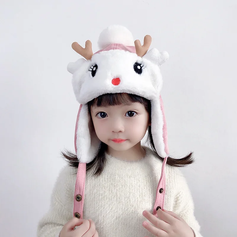 Cute Deer Horn Plush Pullover Hat for Children's Autumn and Winter Thickened Ear Protection Hat