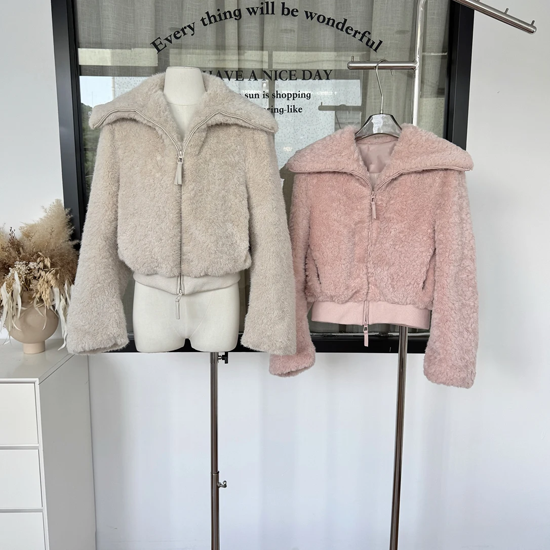 

Женская осенне-зимняя элегантная куртка-рубашка на молнии из искусственного меха с длинными рукавами, женская уличная одежда, пушистый верхняя одежда с отложным воротником, топ