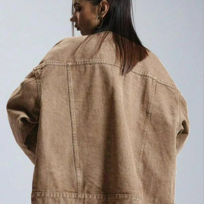 Autunno Inverno nuove donne tinta unita bottone abbottonatura frontale spalla giacca di jeans design retrò sciolto versatile cappotto corto da donna