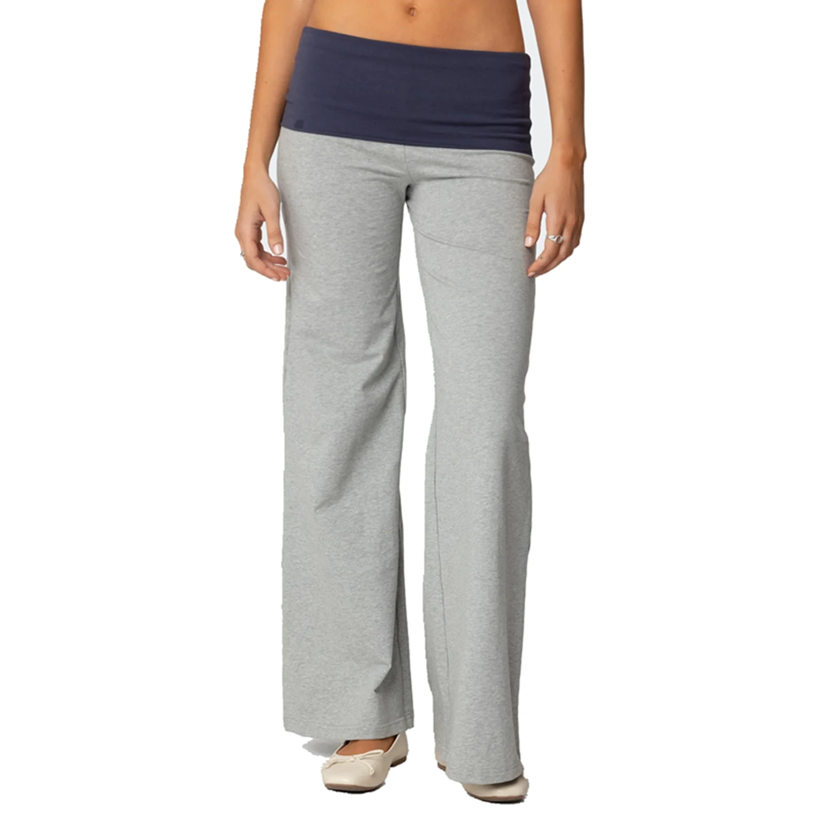 Pantalones de Yoga plegables para mujer, pantalones de chándal de Color contrastante de cintura baja para uso diario, ropa de calle para actividades al aire libre