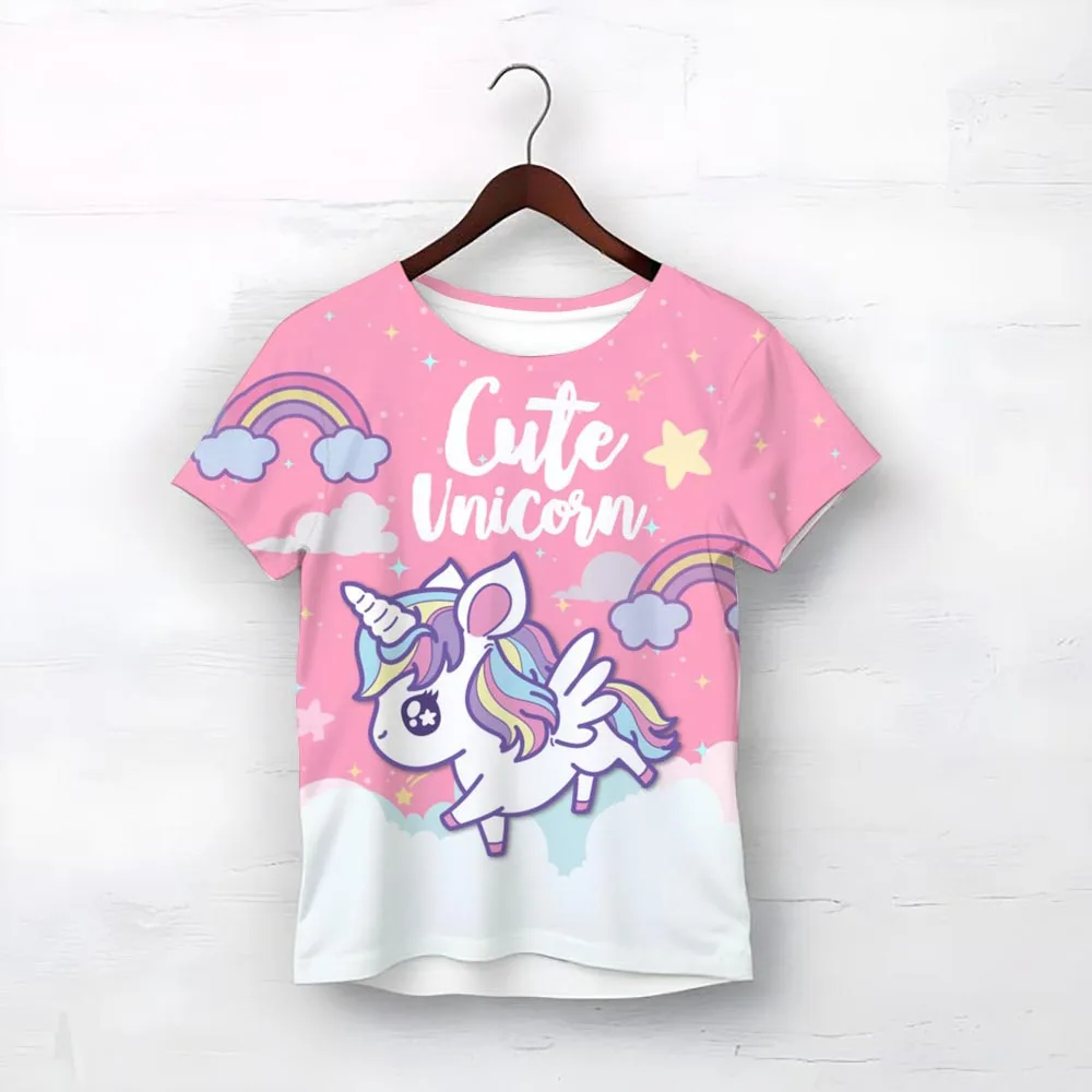 

Potdemiel High Quality Smile Unicorn T Shirt Pink T-Shirts For Girls Summer Children's Clothes Best Baby Girl Birthday Gift Kids