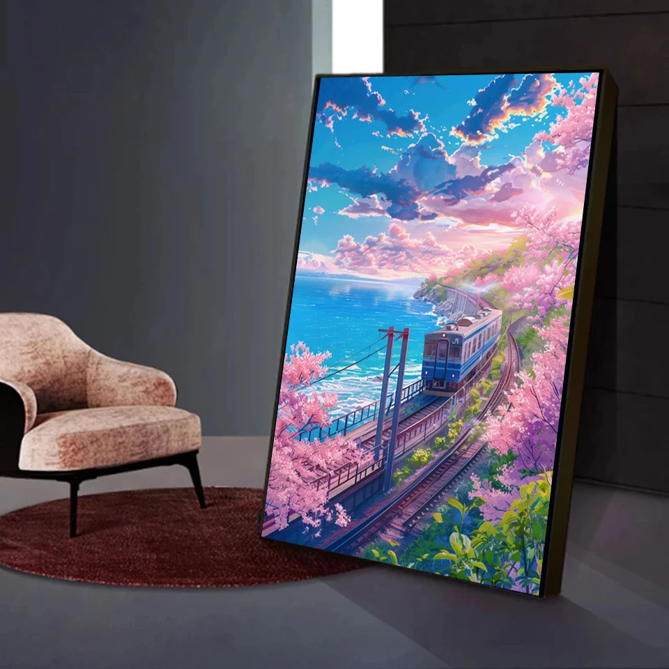 Pittura diamante 5d fantasia Sakura treno diamante pieno mosaico paesaggio ricamo punto croce kit decorazioni per la casa