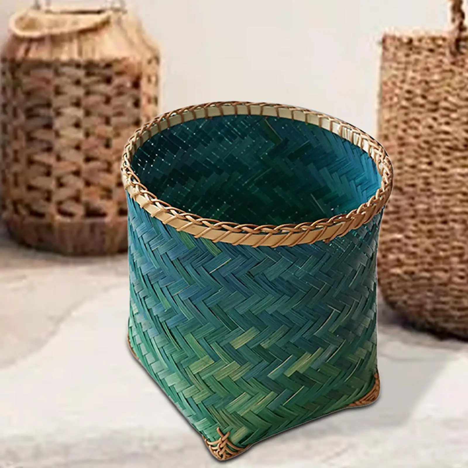 Laundry Basket Rattan Woven Organizer Elegant Blue Gradient Hamper Storage Basket for Home Bedroom Bathroom