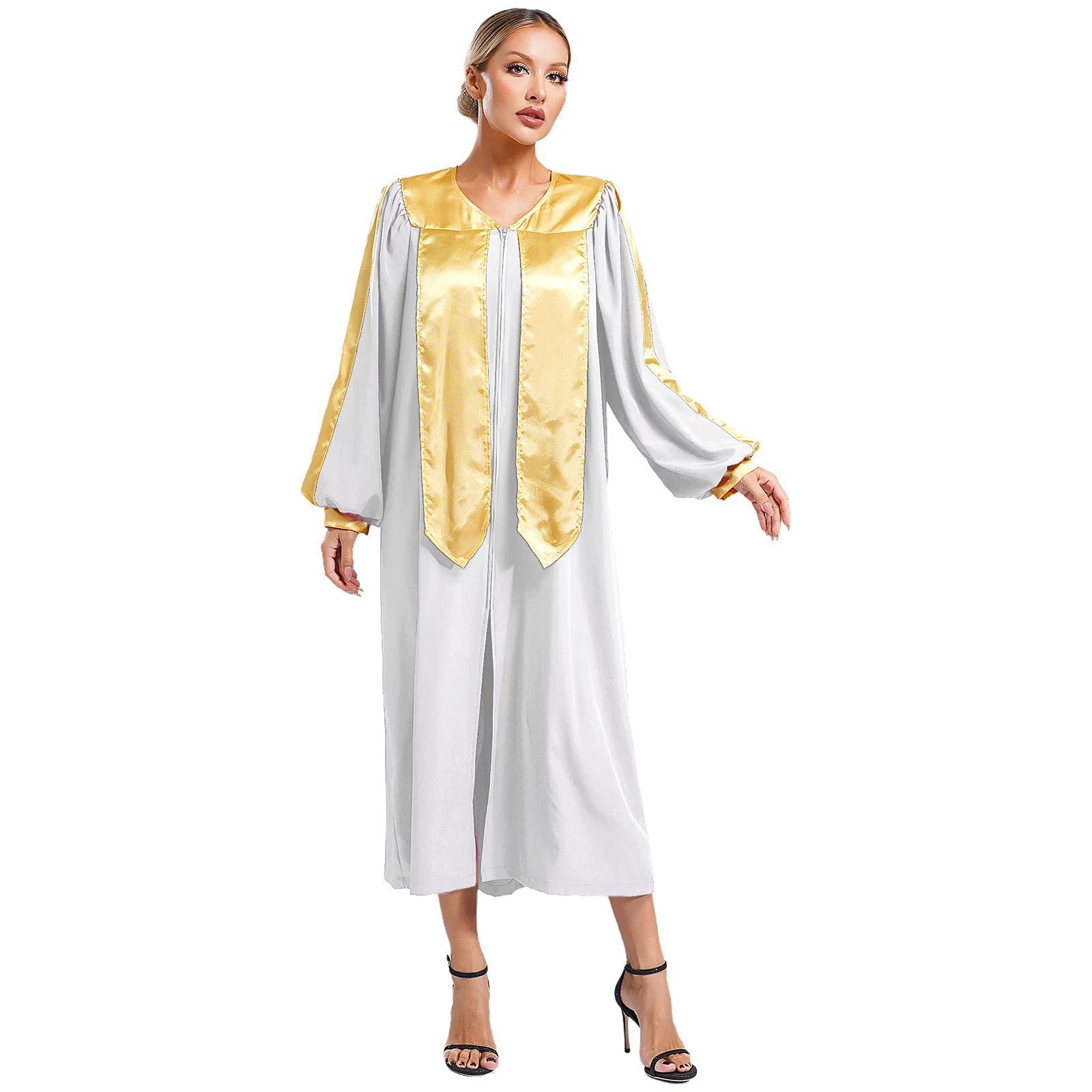 Women Men Muslim Arabic Thobe Robe Long Sleeve Dancewear Performance Gown Robe Metallic Contrast Choir Church Worship Costume