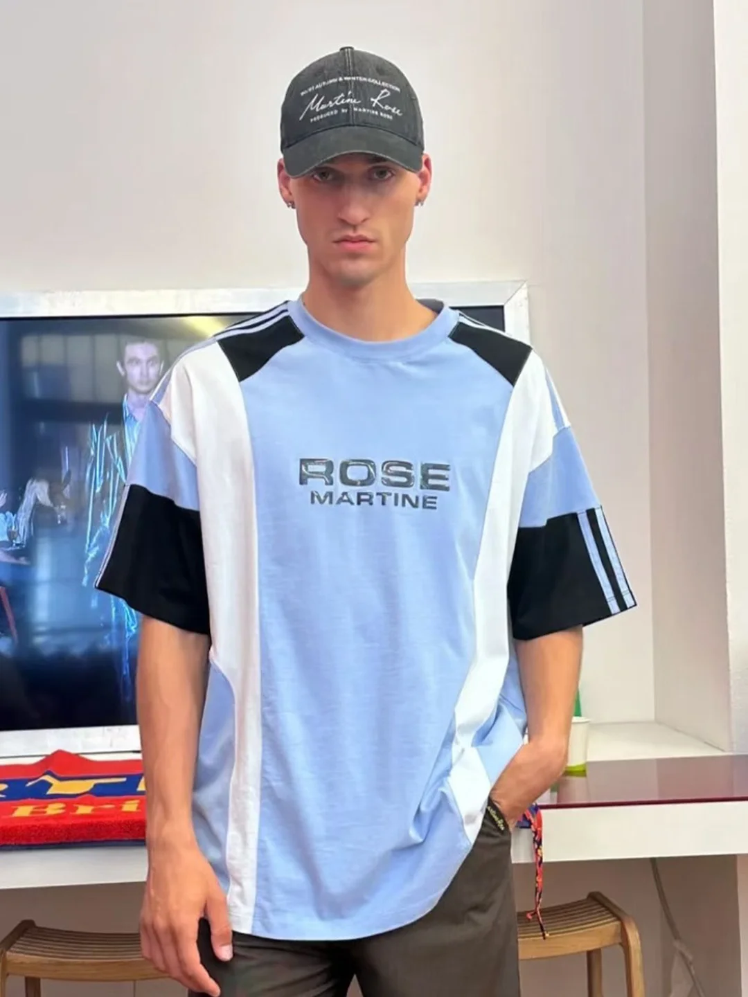 Martine Rose American Style Retro Football Sport Short Sleeve T-Shirt Unisex Trendy Patchwork Logo Print Cotton round Neck