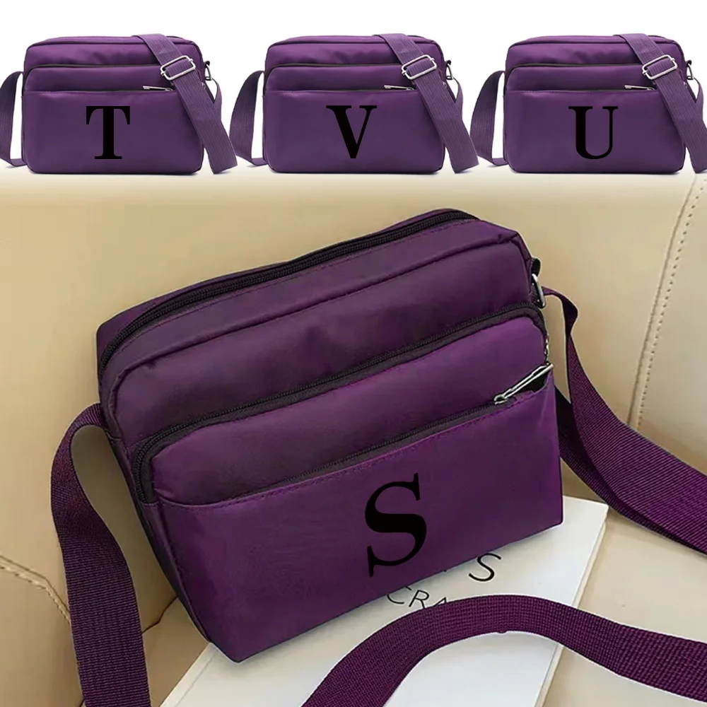Travel and Commuting Black Letter Series Print Pattern Large Capacity Storage Bag Multi-layer Purple One Shoulder Crossbody Bag