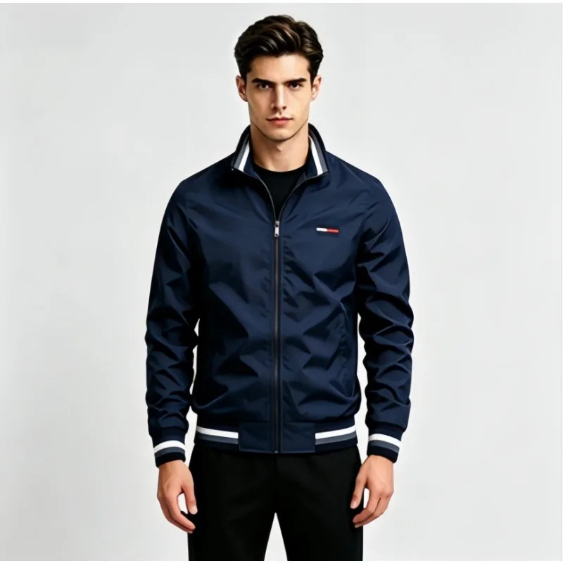 2026 Men Waterproof Windproof Lightweight Lapel Zip Jacket Outdoor Travel Sports Daily Casual Outer Coat
