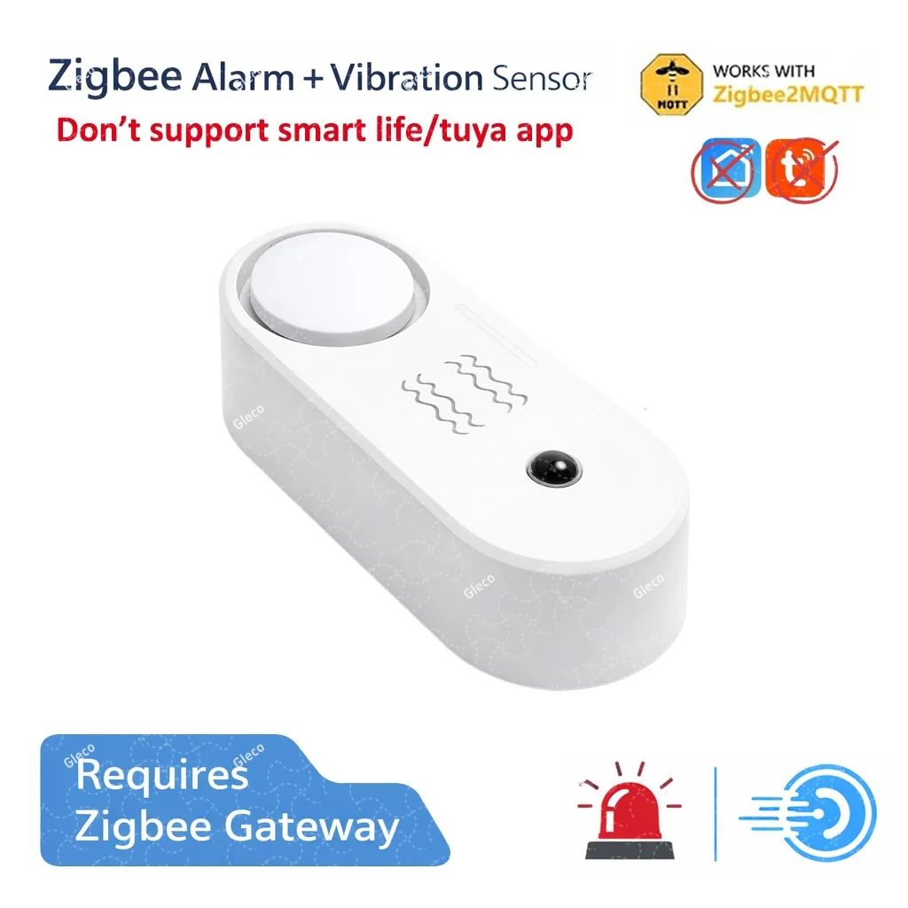 Zigbee Sirenenalarm Smart Home Vibrationssensor Erkennung Sicherheitsalarm TUYA Smart Life & Zigbee 2mqtt Version Kompatibel mit Gateway