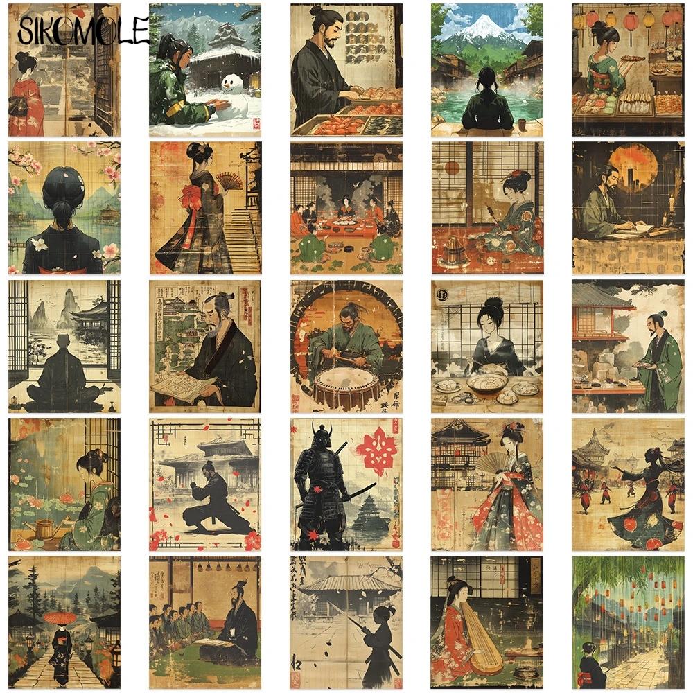 10/30/50pcs Retro Japanese Style Landscape Painting Graffiti Stickers Aesthetic Fridge Laptop Phone Diary Stationery Sticker