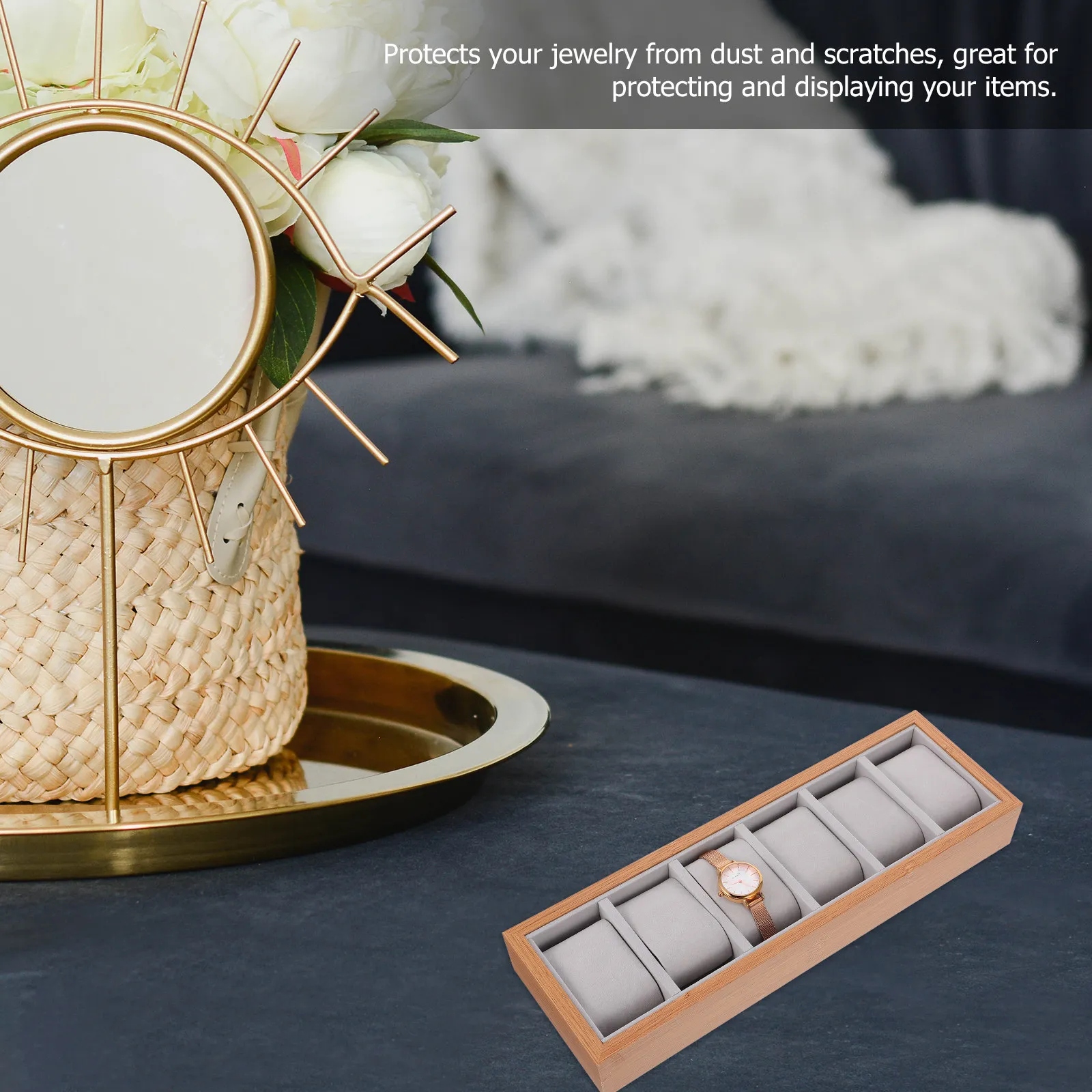 Wooden Watch Organizer Tray Display Case for Bracelets Bangles Jewelry Showcase Storage Box Organizer Storage Case