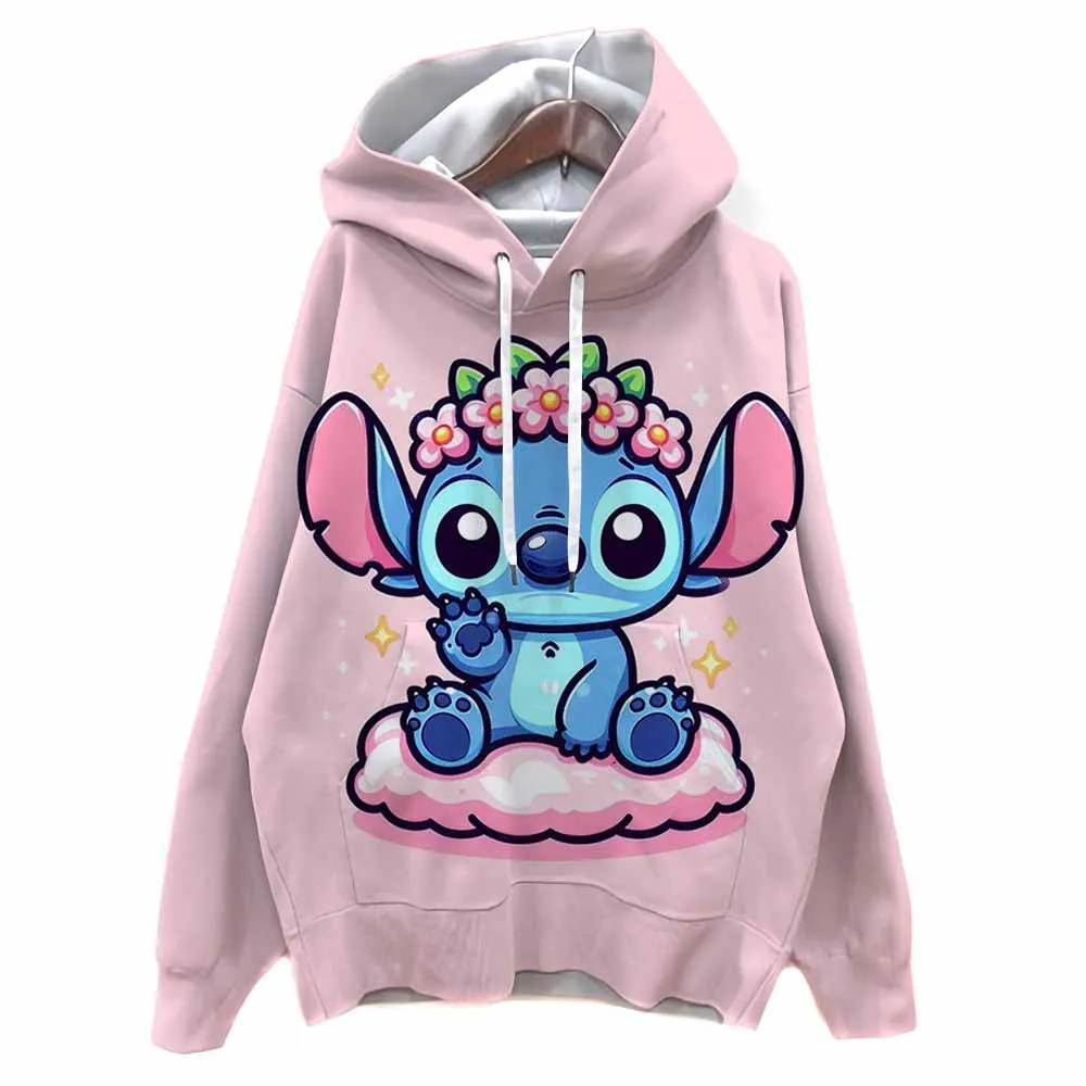 Sweat-shirt à manches longues pour femmes, imprimé Disney Stitch en 3D, Raglan décontracté, pull Y2k, hauts Harajuku, vêtements féminins