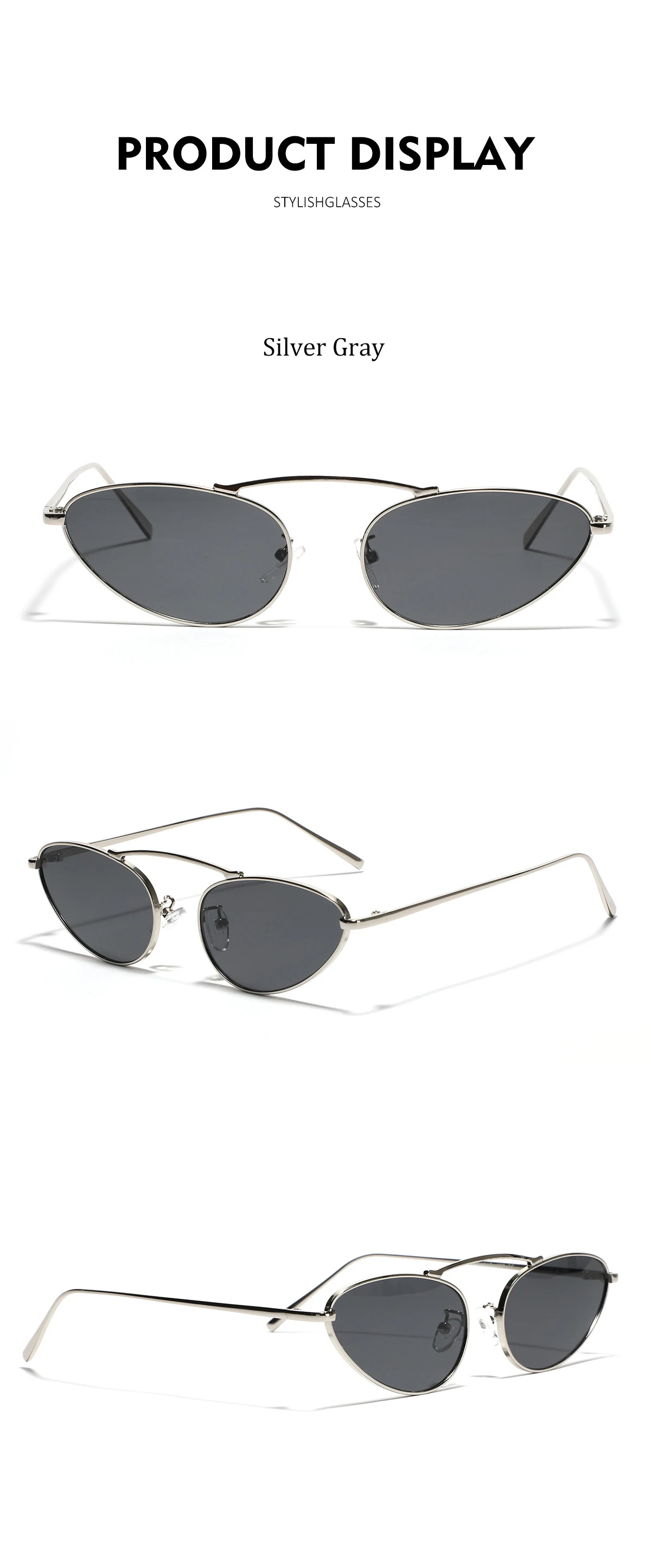 Luxusmarke Cat Eye Sonnenbrille Damen 2025, modisch, einzigartig, klein, oval, Sonnenbrille, trendiger Metallrahmen, coole Dreiecksbrille, UV400 – Detail 6