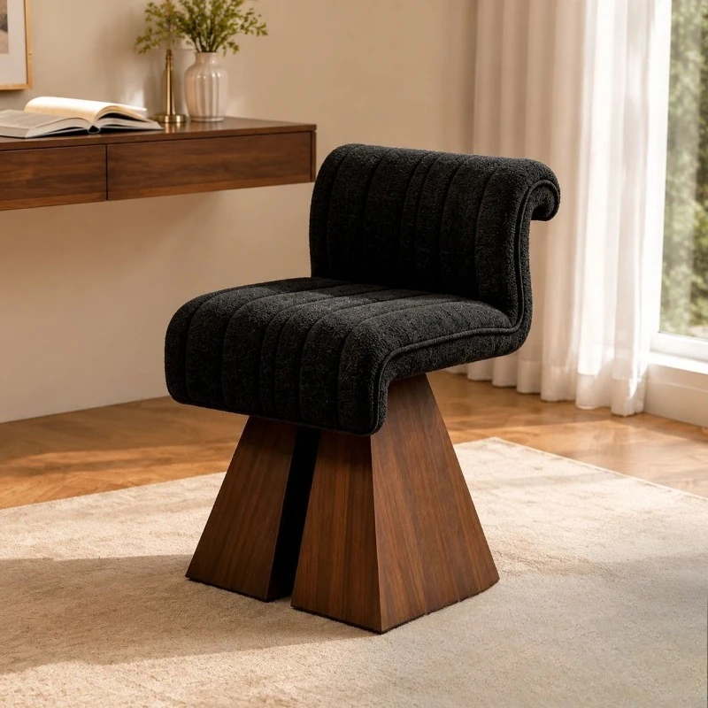 Dressing stool Modern minimalist rotating wooden base Bedroom flannel dressing chair