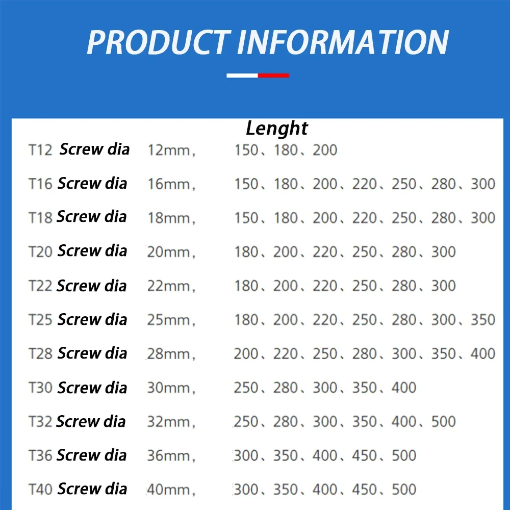 T12x180mm~T36x350mm 45# Steel Lead Screw Set L=180-350 Trapezoidal Lead Screw Fixture For Woodworking Machinery 1Pcs