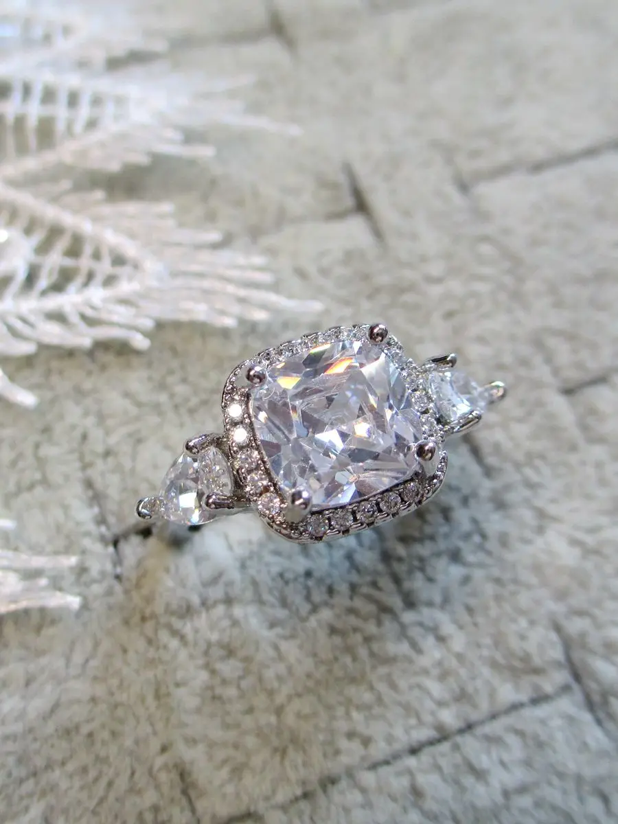 Ultra- Sparkling Large White Diamond Ring Princ Square Simulation 5 Carat Open Mouth Ring Faionable Jewelry Acc... - Detail 1