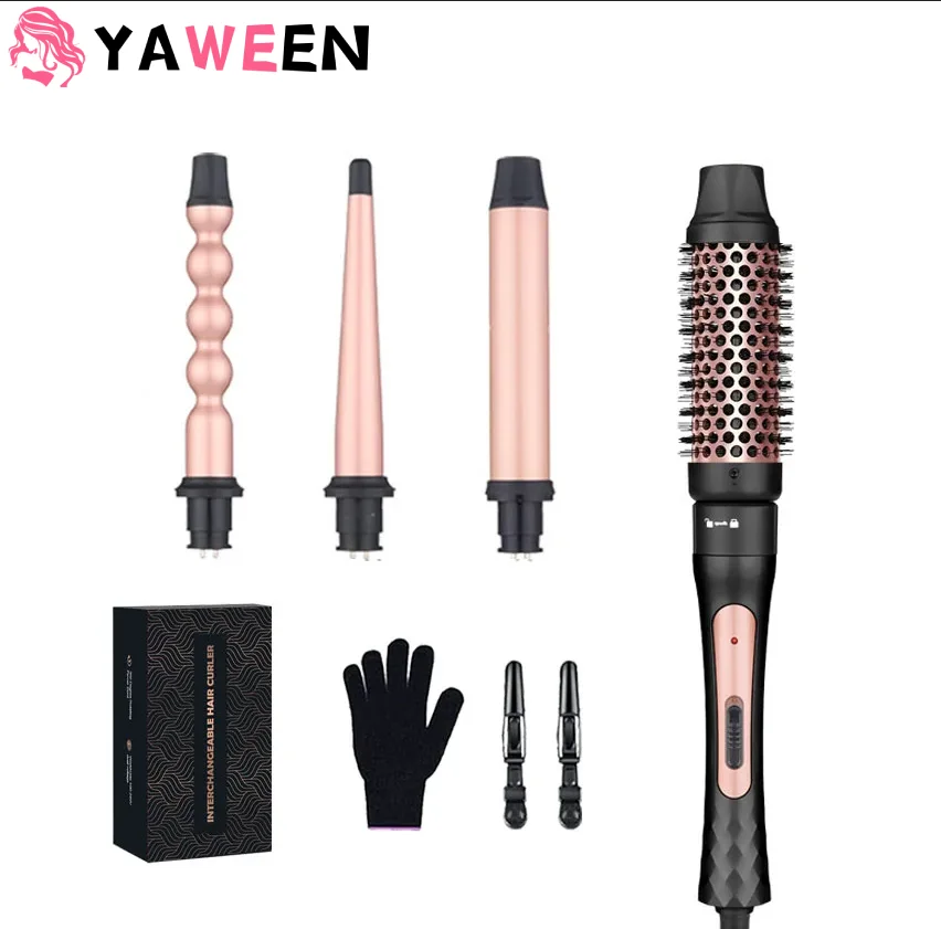 4 in 1 Curling Iron Equipped With Electric Hair Brushes Hot Air Comb Fast Heating Up Crimper Wand Curler Salon Curly Hair Iron