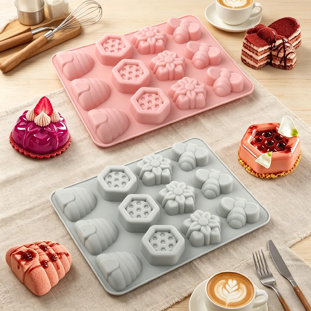Molde de Silicona para Chocolate con Diseño de Panal de Abeja de 12 Celdas, Molde para Pastel de Grado Alimenticio, Utensilios para Hornear en la Cocina